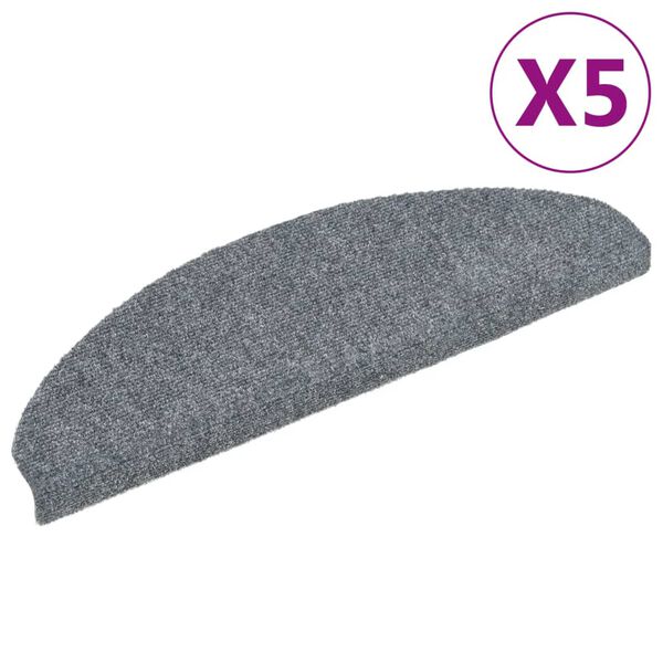 vidaXL Felpudos autoadhesivos para escaleras, 5 unidades, 65 x 21 x 4 cm, gris claro, semicirculares, grandes