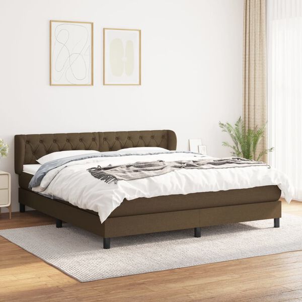 vidaXL Cama box spring con colch&oacute;n tela marr&oacute;n oscuro 160x200 cm