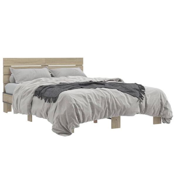 vidaXL Estructura cama madera ingeniería metal roble Sonoma 135x190 cm