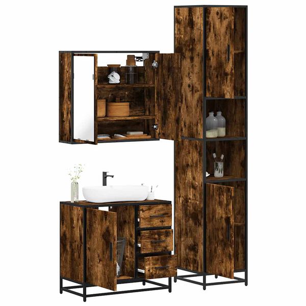 vidaXL Set de muebles ba&ntilde;o 3 pzas madera contrachapada roble ahumado