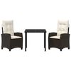 vidaXL Conjunto de Comedor de Jard&iacute;n 3 pcs Marr&oacute;n rat&aacute;n sint&eacute;tico