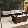 vidaXL Set muebles de jard&iacute;n 9 piezas y cojines rat&aacute;n sint&eacute;tico marr&oacute;n