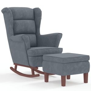 vidaXL Mecedora orejera de terciopelo gris oscuro y madera maciza