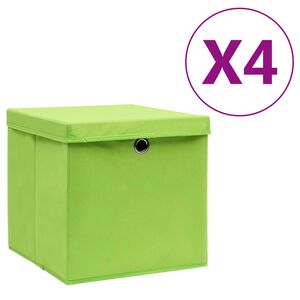 vidaXL Cajas de almacenaje con tapas 4 uds verde 28x28x28 cm