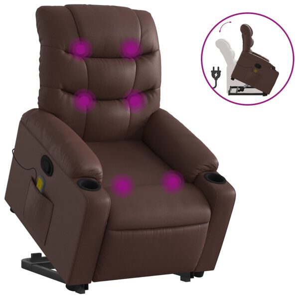 vidaXL Sill&oacute;n reclinable de masaje de pie de cuero sint&eacute;tico marr&oacute;n