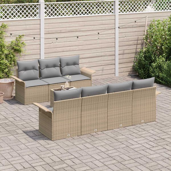 vidaXL Conjunto de sof&aacute;s de jard&iacute;n 8 pcs Beige y gris rat&aacute;n sint&eacute;tico