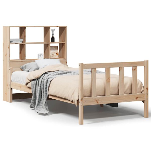 vidaXL Cama con estanter&iacute;a sin colch&oacute;n madera maciza de pino 90x190 cm