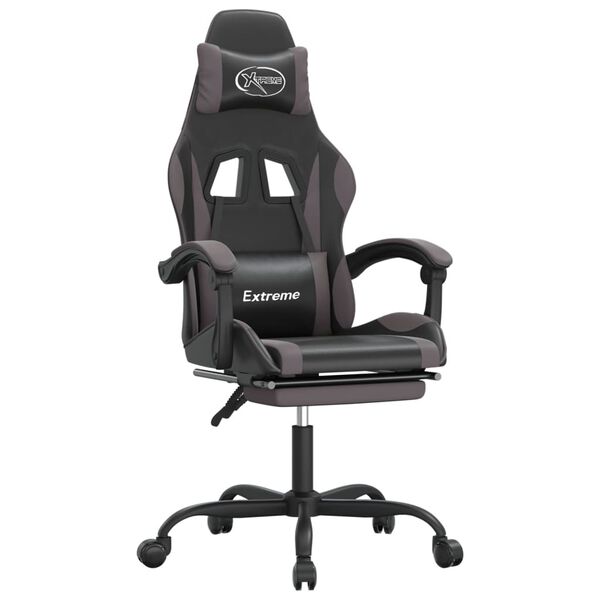 vidaXL Silla gaming con reposapi&eacute;s cuero sint&eacute;tico negro gris