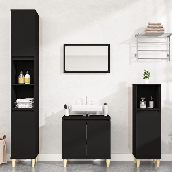 vidaXL Juego de muebles de ba&ntilde;o 4 pzas madera contrachapada negro
