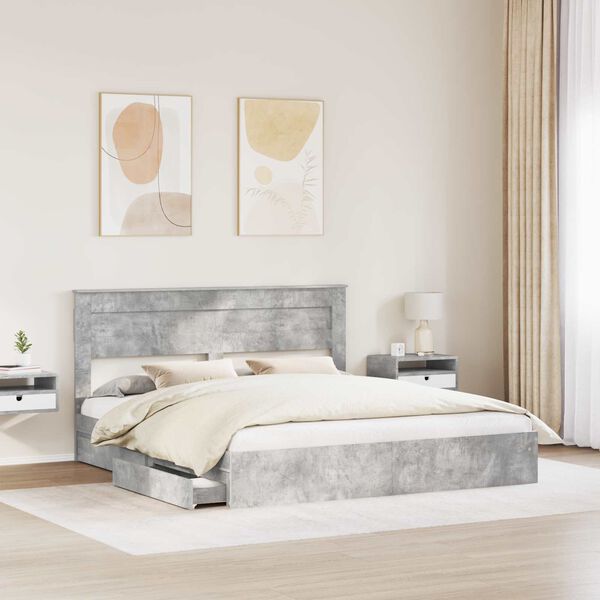 vidaXL Cama con almacenamiento con cabecera Gris Concreto 200 x 200 cm