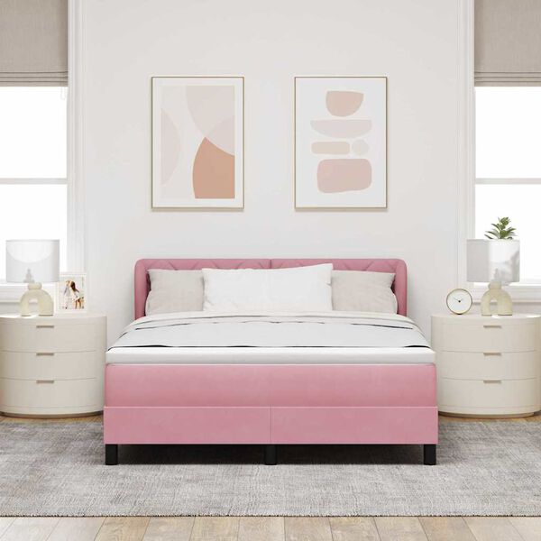 vidaXL Cama tipo Box Spring con colch&oacute;n Rosa 160 x 200 cm Terciopelo