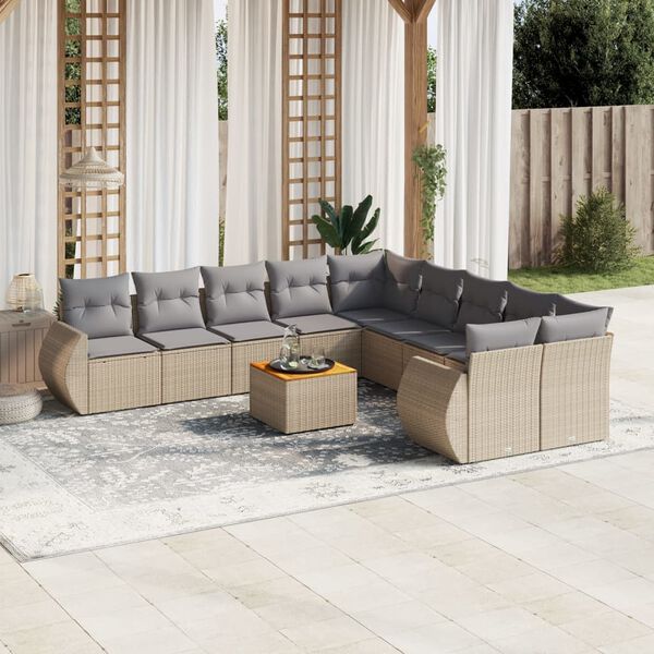 vidaXL Set de sof&aacute;s de jard&iacute;n 11pzas con cojines rat&aacute;n sint&eacute;tico beige
