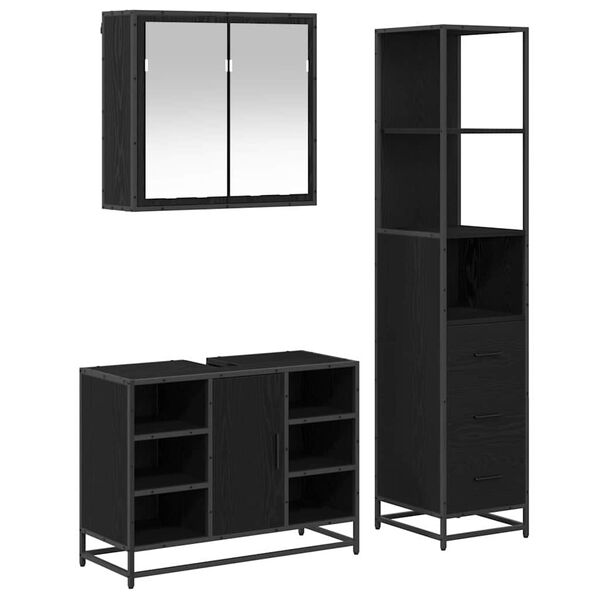 vidaXL Juego de muebles de ba&ntilde;o 3 pcs Roble Negro Madera de ingenier&iacute;a