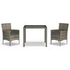 vidaXL Set comedor de jard&iacute;n 3 piezas con cojines rat&aacute;n sint&eacute;tico gris