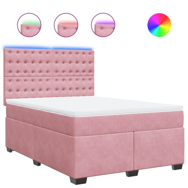 vidaXL Cama box spring con colch&oacute;n terciopelo rosa 160x200 cm