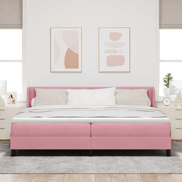 vidaXL Cama tipo Box Spring con colch&oacute;n Rosa 200 x 200 cm Terciopelo