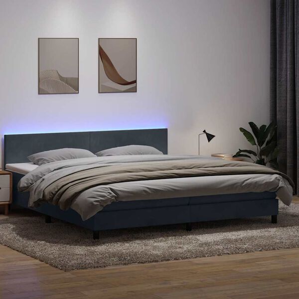 vidaXL Cama box spring con colch&oacute;n y LED terciopelo gris oscuro 180x220 cm