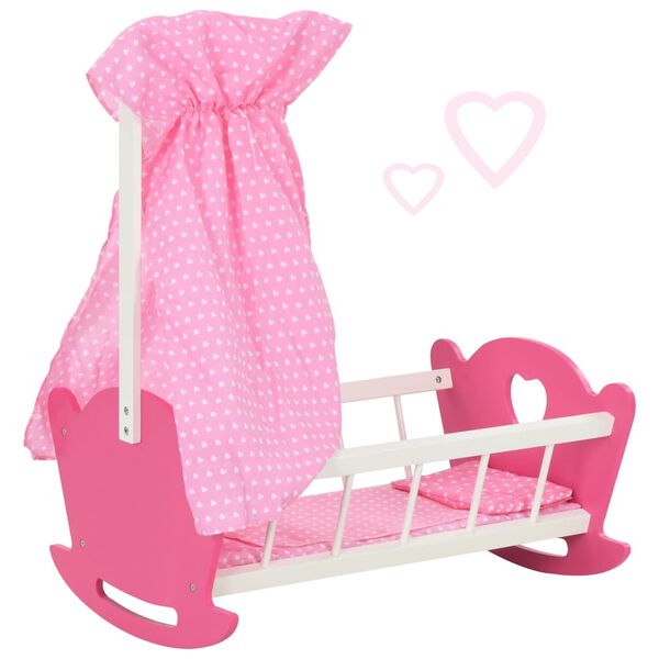 vidaXL Cama de juguete para mu&ntilde;ecas con dosel de MDF rosa 50x34x60 cm