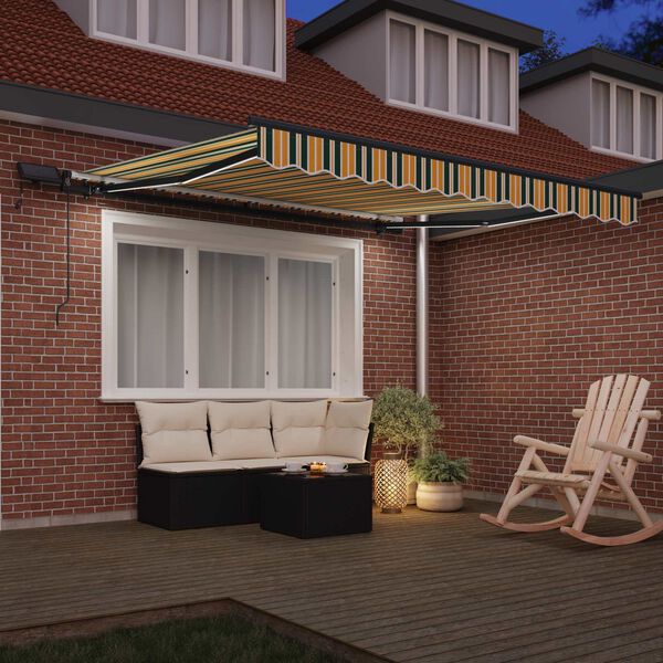 vidaXL Toldo Retr&aacute;ctil Manual Verde y amarillo 350 x 250 cm tela