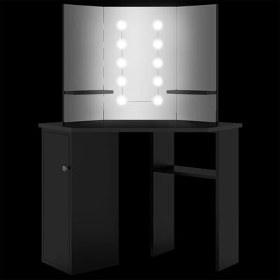 vidaXL Tocador de esquina con LED negro 111x54x141,5 cm