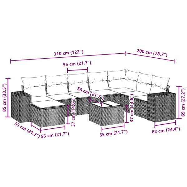 vidaXL Set de sof&aacute;s de jard&iacute;n 8 piezas y cojines rat&aacute;n sint&eacute;tico negro