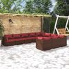 vidaXL Set muebles de jard&iacute;n 10 piezas cojines rat&aacute;n sint&eacute;tico marr&oacute;n