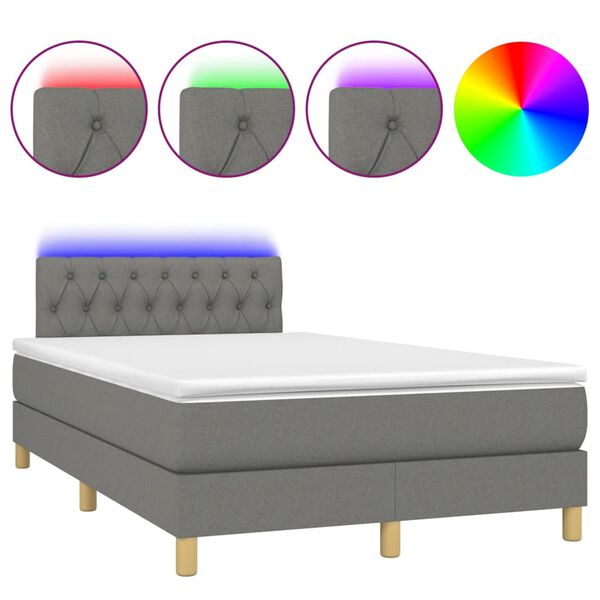 vidaXL Cama box spring con colch&oacute;n y LED tela marr&oacute;n oscuro 120x190 cm