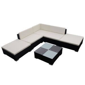 vidaXL Set muebles de jard&iacute;n y cojines 6 piezas rat&aacute;n sint&eacute;tico negro