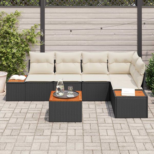 vidaXL Conjunto de sof&aacute; de jard&iacute;n 6 pcs Negro y crema Polirat&aacute;n
