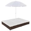 vidaXL Tumbona cama con sombrilla rat&aacute;n sint&eacute;tico marr&oacute;n