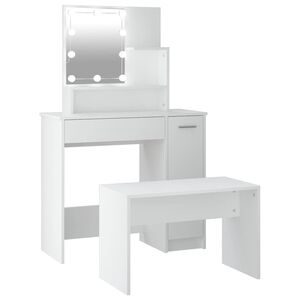 vidaXL Juego de tocador con LED madera contrachapada blanco