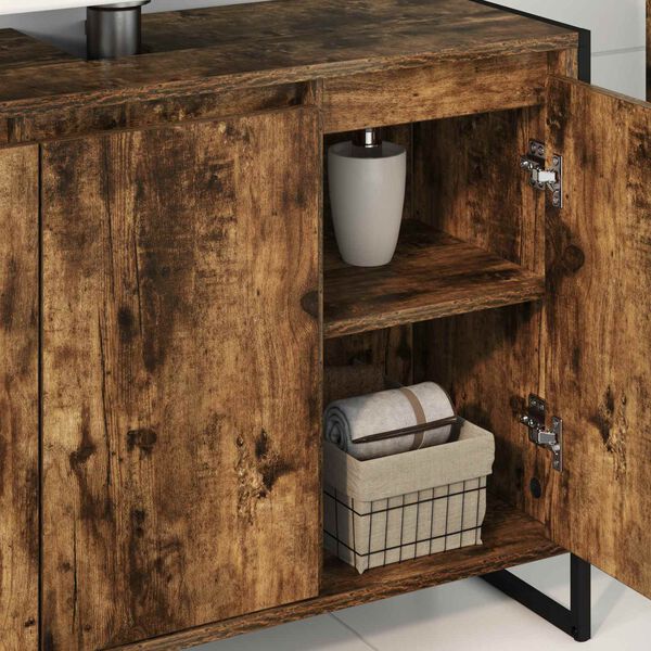 vidaXL Gabinete de Ba&ntilde;o con almacenamiento Roble Humo 90 x 30 x 60 cm