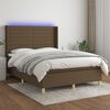 vidaXL Cama box spring colch&oacute;n luces LED tela marr&oacute;n oscuro 140x190 cm