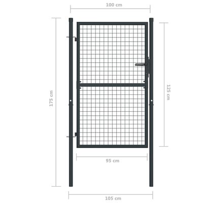 vidaXL Puerta de malla de jardín acero galvanizado gris 100x175 cm