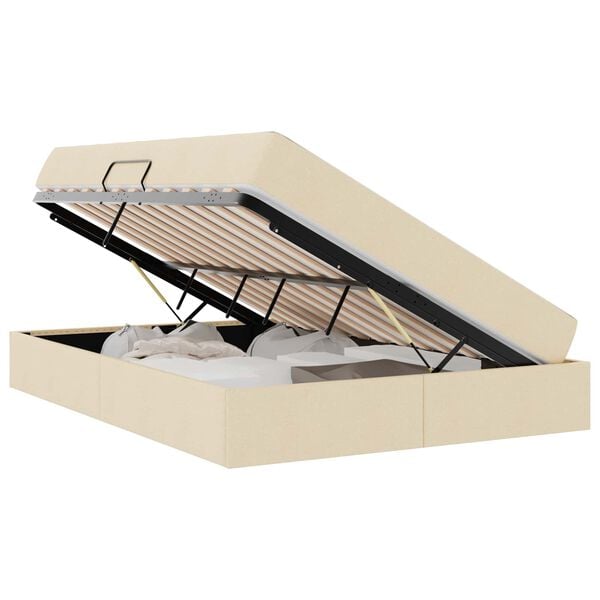 vidaXL Cama con almacenamiento y colch&oacute;n Crema 140 x 200 cm Poli&eacute;ster