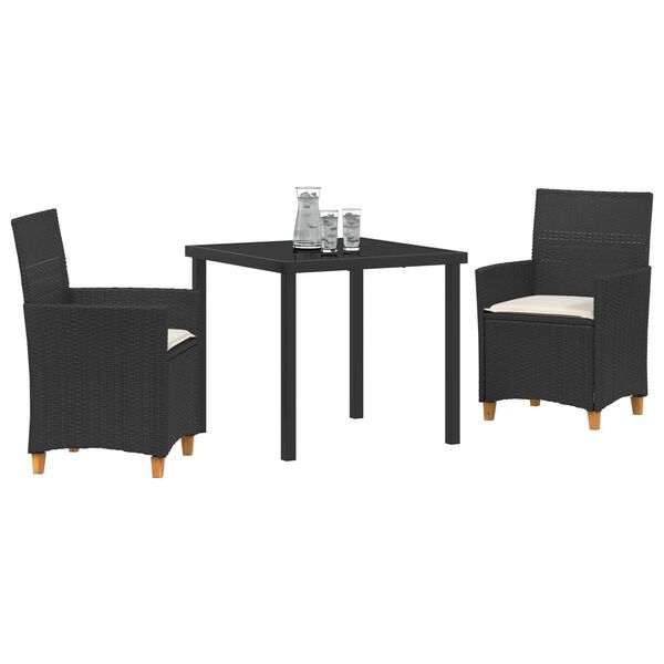 vidaXL Conjunto de Comedor de Jard&iacute;n 3 pcs Negro rat&aacute;n sint&eacute;tico