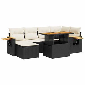 vidaXL Set sof&aacute;s jard&iacute;n y cojines 7 pzas rat&aacute;n sint&eacute;tico acacia negro
