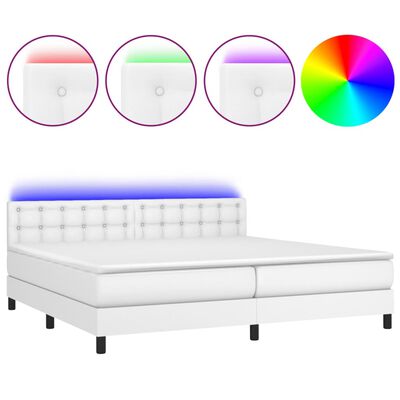 vidaXL Cama box spring colchón y LED cuero sintético blanco 200x200 cm