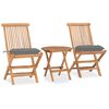 vidaXL Set comedor de jard&iacute;n plegable 3 piezas madera de teca cojines