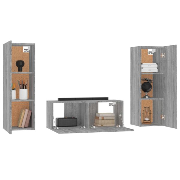 vidaXL Set de muebles para TV 3 pzas madera contrachapada gris Sonoma