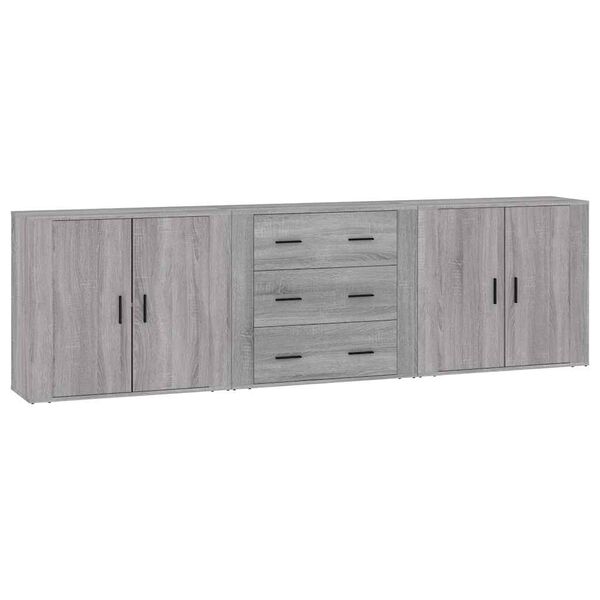 vidaXL Aparadores 3 piezas madera contrachapada gris Sonoma