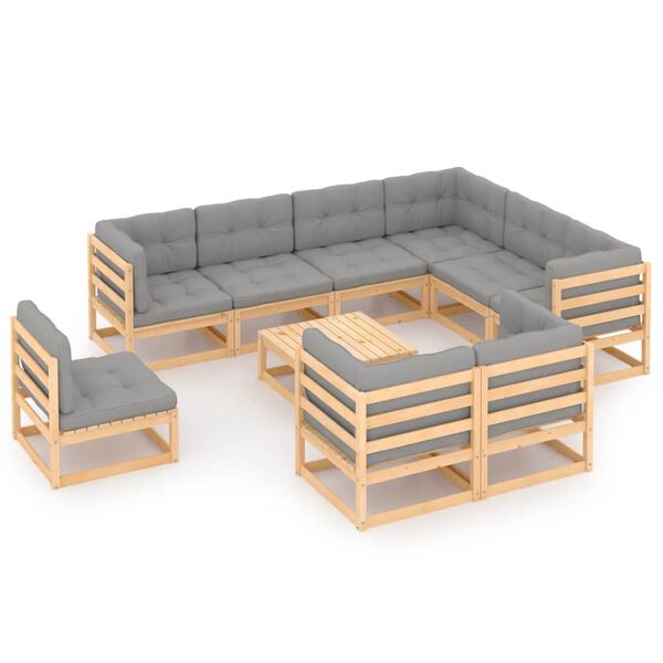 vidaXL Juego de muebles de jard&iacute;n 10 pzas y cojines madera maciza pino