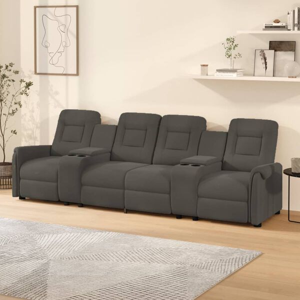 vidaXL Sill&oacute;n de masaje reclinable 4 plazas con portavasos gris oscuro