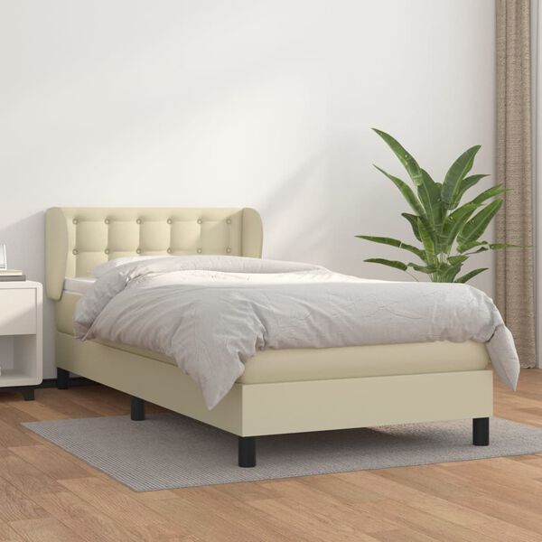 vidaXL Cama box spring con colch&oacute;n cuero sint&eacute;tico crema 90x190 cm