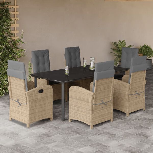 vidaXL Set comedor de jard&iacute;n 7 pzas con cojines rat&aacute;n sint&eacute;tico beige