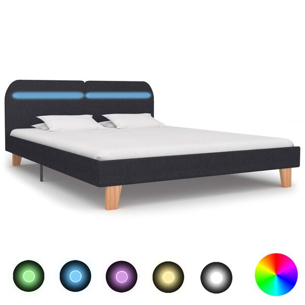 vidaXL Estructura cama con LED sin colch&oacute;n tela gris oscuro 180x200 cm