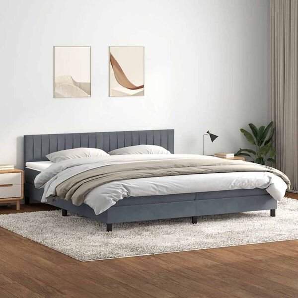 vidaXL Cama box spring con colch&oacute;n y LED terciopelo gris oscuro 180x220 cm