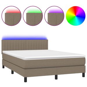 vidaXL Cama box spring colch&oacute;n y luces LED tela gris taupe 140x190 cm