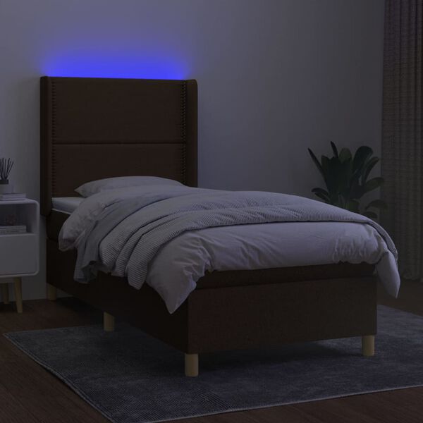 vidaXL Cama box spring colch&oacute;n y luces LED tela gris taupe 90x200 cm