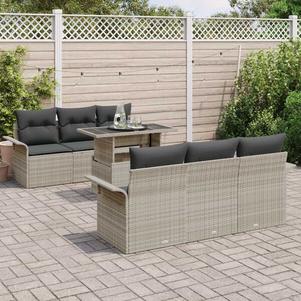 vidaXL Conjunto de sof&aacute; de jard&iacute;n 7 pcs Gris Claro Rattan de Poli&eacute;ster